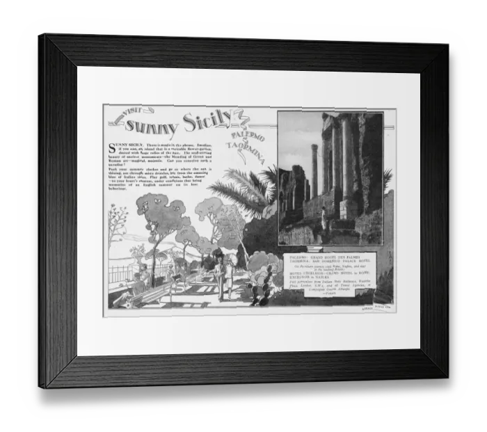 Framed Print : Advert for holidays to Sicily, 1927 Framed Print : Advert for holidays to Sicily, 1927