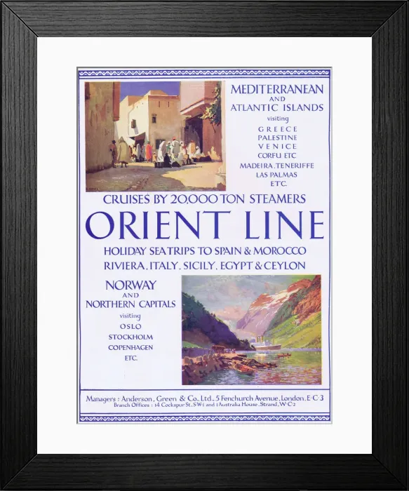 Framed Print : Advert for cruises on the Orient Line, 1927 Framed Print : Advert for cruises on the Orient Line, 1927