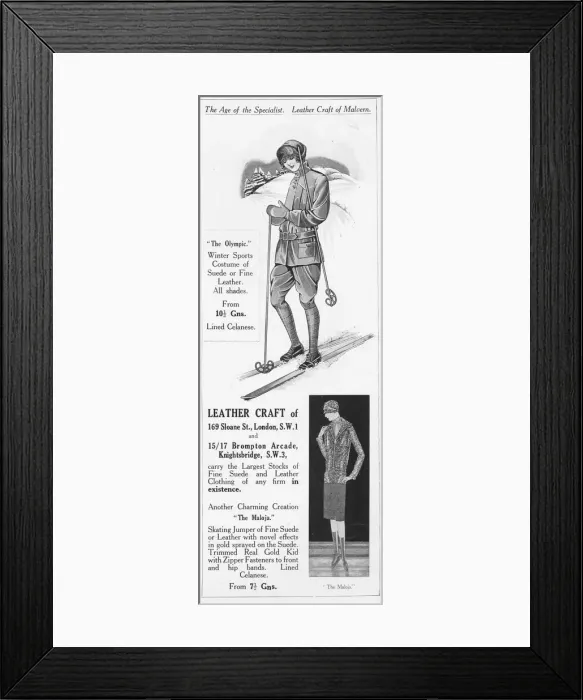Framed Print : Advert for skiing and skating outfits from Leathercraft Framed Print : Advert for skiing and skating outfits from Leathercraft