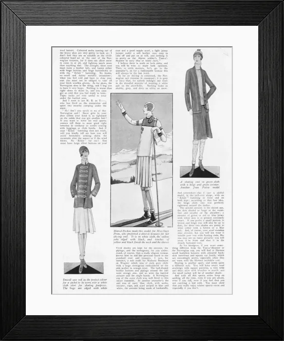 Framed Print : Three sketches of Winter Sports skiing fashions, 1927 Framed Print : Three sketches of Winter Sports skiing fashions, 1927