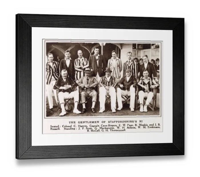 Framed Print : Cricket Team Photograph - The Gentlemen of Staffordshires XI. Date: 1932 Framed Print : Cricket Team Photograph - The Gentlemen of Staffordshires XI. Date: 1932