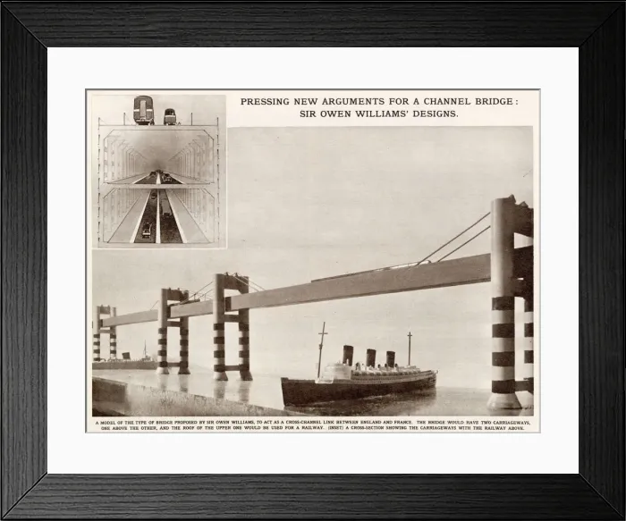 Framed Print : Designs for a Channel Bridge by Sir Owen Williams Framed Print : Designs for a Channel Bridge by Sir Owen Williams