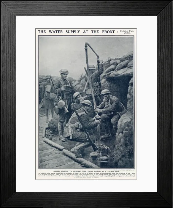 Framed Print : Soldiers stopping to replenish their water bottles, this could be filled at certain fixed Framed Print : Soldiers stopping to replenish their water bottles, this could be filled at certain fixed