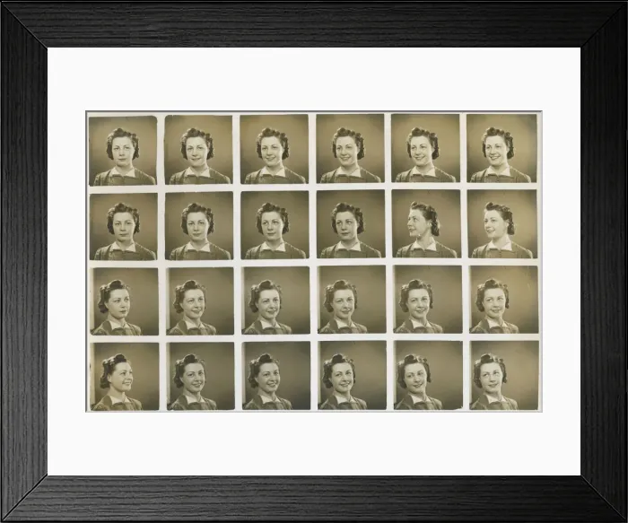 Framed Print : Multiple studio photographs of a young woman, 1940s. Date: 1940s Framed Print : Multiple studio photographs of a young woman, 1940s. Date: 1940s