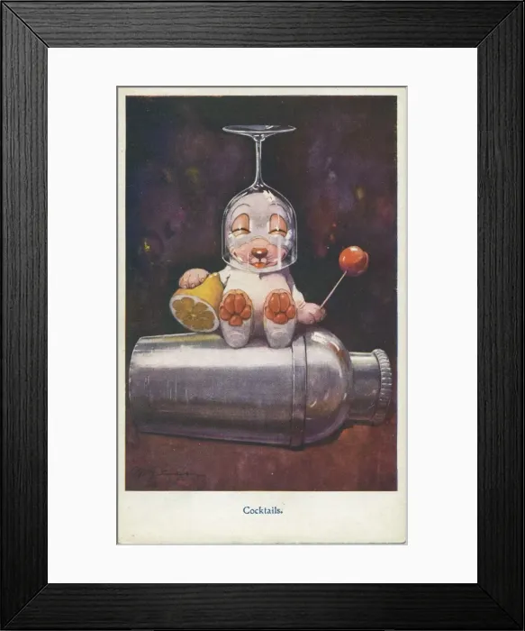 Framed Print : Bonzo has a go at cocktail making. Date: c. 1930 Framed Print : Bonzo has a go at cocktail making. Date: c. 1930