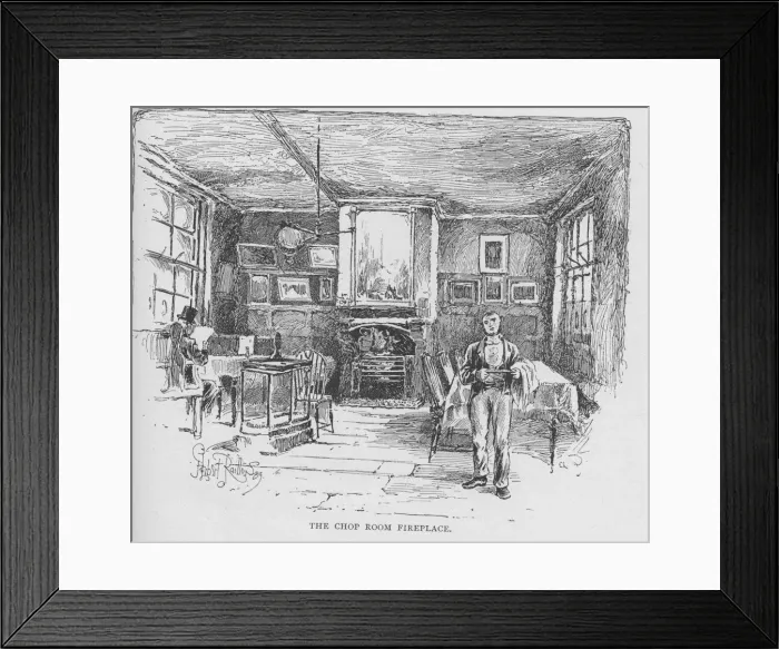 Framed Print : View of The Chop Room fireplace inside the atmospheric Old Cheshire Cheese pub just off Framed Print : View of The Chop Room fireplace inside the atmospheric Old Cheshire Cheese pub just off
