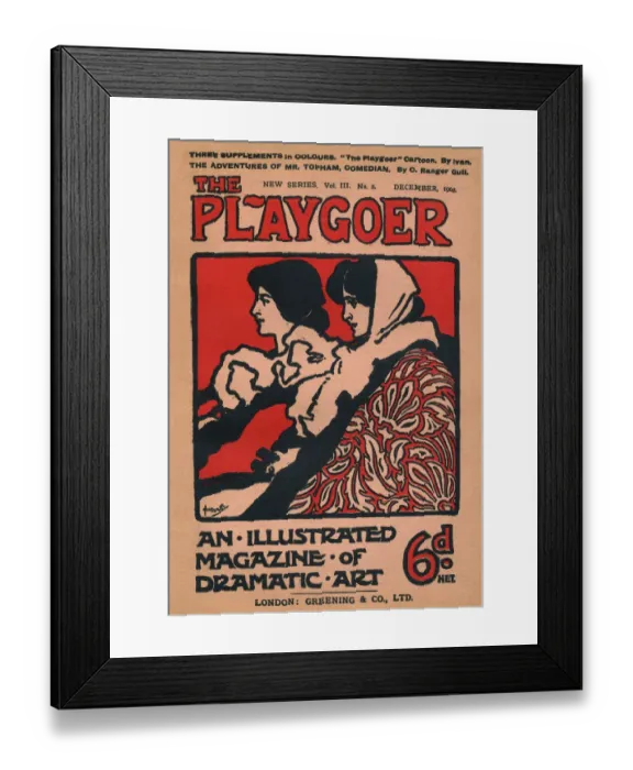 Framed Print : Front cover of The Playgoer magazine, featuring an illustration of two female theatre Framed Print : Front cover of The Playgoer magazine, featuring an illustration of two female theatre