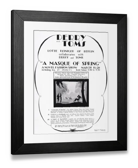 Framed Print : Advertisement for a spring fashion event at the London department store, Derry and Toms Framed Print : Advertisement for a spring fashion event at the London department store, Derry and Toms