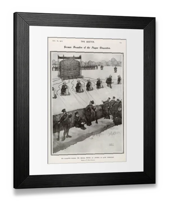 Framed Print : German breaches of the Hague Convention - laughing gassing the British before an advance Framed Print : German breaches of the Hague Convention - laughing gassing the British before an advance
