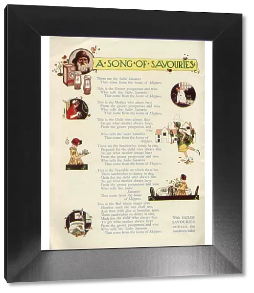 Advertisement for Skippers Sailor Savouries sandwich filling with a poem illustrated by