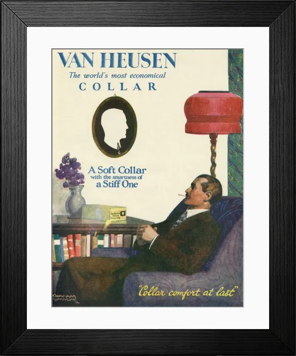 Framed Print : Advertisement for Van Heusen, the worlds most economical collar - a soft collar with Framed Print : Advertisement for Van Heusen, the worlds most economical collar - a soft collar with