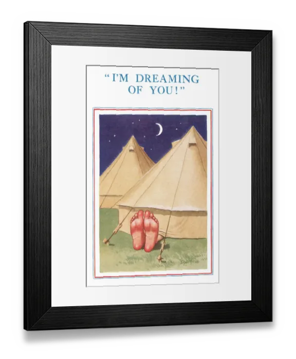 Framed Print : Comic postcard, Soldier in the British Army, WW2 - I m dreaming of you Framed Print : Comic postcard, Soldier in the British Army, WW2 - I m dreaming of you