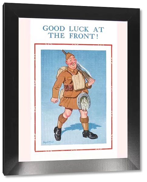 Comic postcard, Scottish Soldier in the British Army, WW2 - Good luck at the front