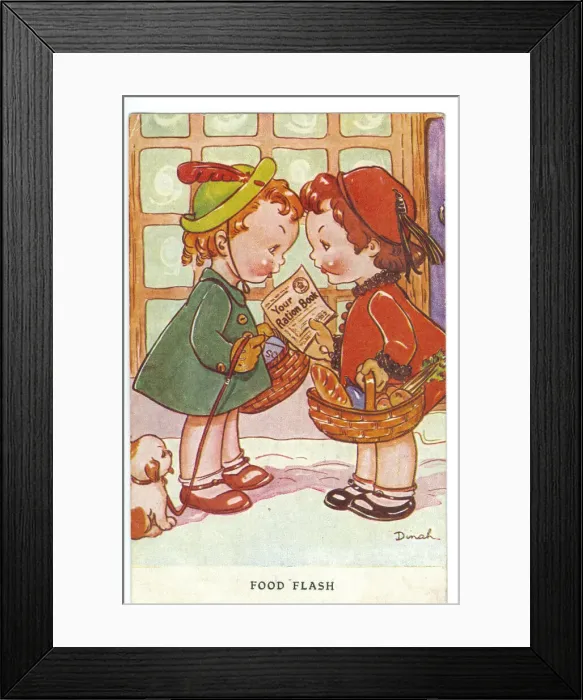 Framed Print : WW2 era - Comic Postcard - Food Flash Framed Print : WW2 era - Comic Postcard - Food Flash