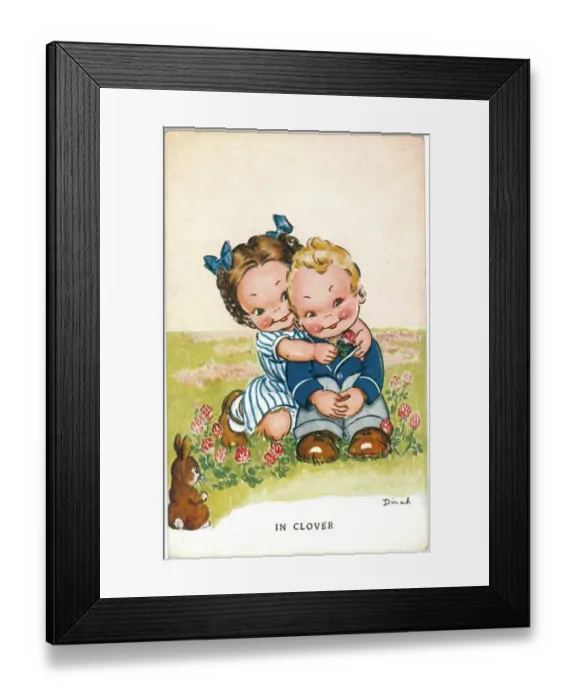 Framed Print : WW2 era - Comic Postcard - In Clover Framed Print : WW2 era - Comic Postcard - In Clover