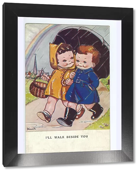 WW2 era - Comic Postcard - I ll walk beside you