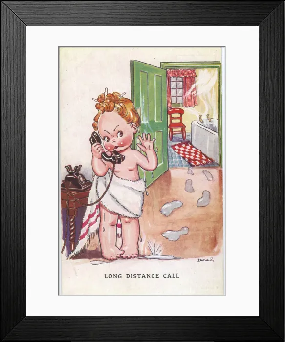 Framed Print : WW2 era - Comic Postcard - Long Distance Call Framed Print : WW2 era - Comic Postcard - Long Distance Call