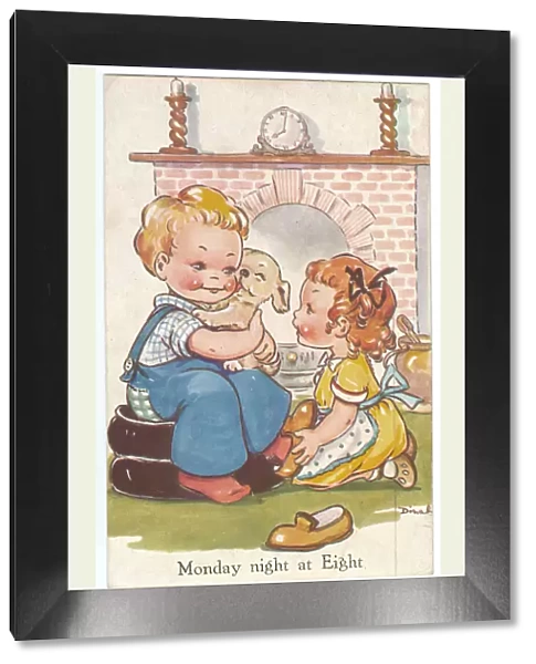 WW2 era - Comic Postcard - Monday Night at Eight