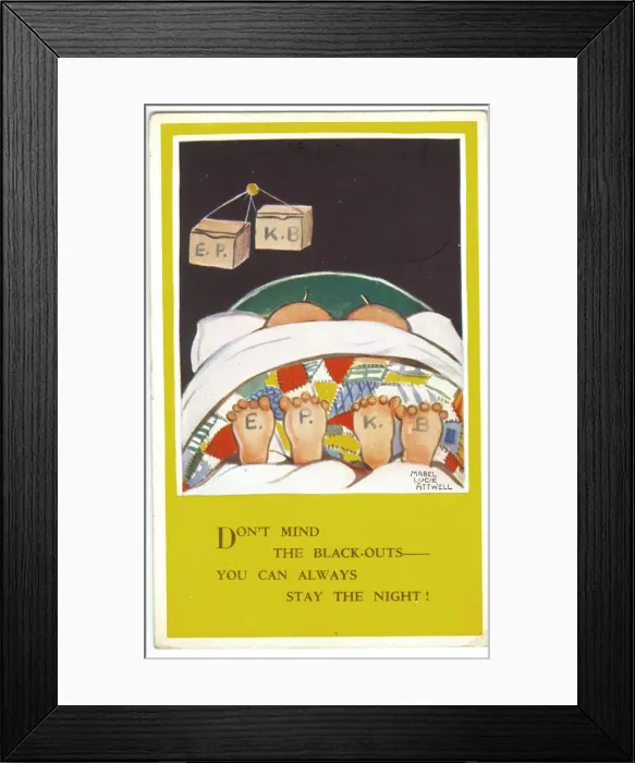Framed Print : WW2 era - Comic Postcard - Don t mind the black-outs Framed Print : WW2 era - Comic Postcard - Don t mind the black-outs