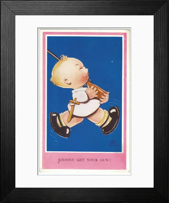 Framed Print : WW2 era - Comic Postcard - Johnny get your gun Framed Print : WW2 era - Comic Postcard - Johnny get your gun