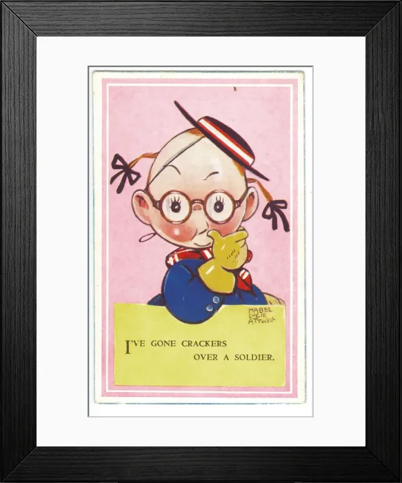 Framed Print : WW2 era - Comic Postcard - I ve gone crackers over a soldier