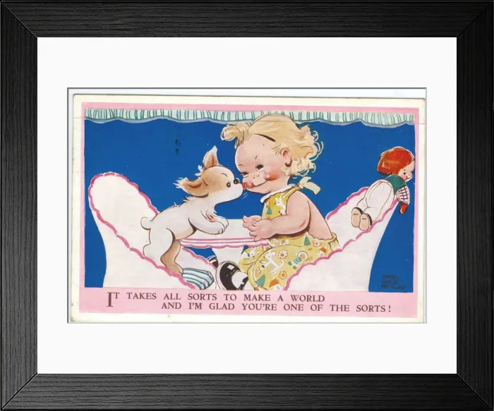 Framed Print : WW2 era - Comic Postcard - Takes all sorts to make a world Framed Print : WW2 era - Comic Postcard - Takes all sorts to make a world