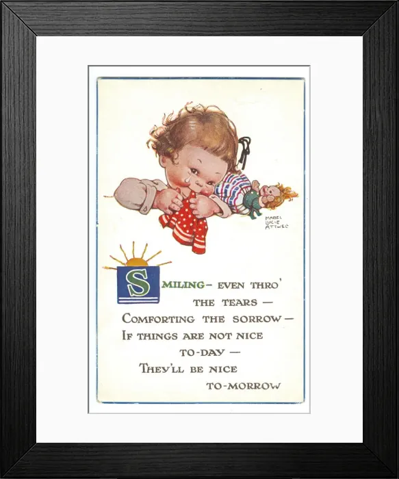 Framed Print : WW2 era - Comic Postcard - Smiling - even thro the tears Framed Print : WW2 era - Comic Postcard - Smiling - even thro the tears