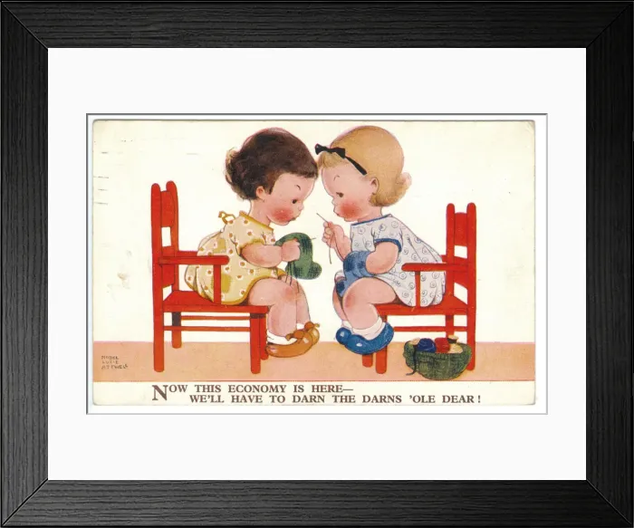 Framed Print : WW2 era - Comic Postcard - Now this economy is here Framed Print : WW2 era - Comic Postcard - Now this economy is here