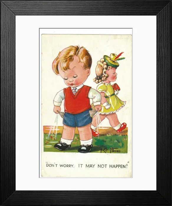 Framed Print : WW2 era - Comic Postcard - Don t worry, it may not happen Framed Print : WW2 era - Comic Postcard - Don t worry, it may not happen