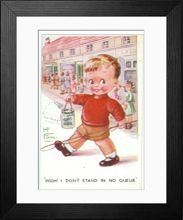 Framed Print : WW2 era - Comic Postcard - Pooh - I don t stand in no queue Framed Print : WW2 era - Comic Postcard - Pooh - I don t stand in no queue