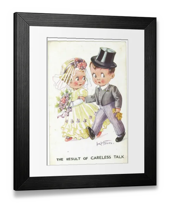 Framed Print : WW2 era - Comic Postcard - The result of careless talk Framed Print : WW2 era - Comic Postcard - The result of careless talk