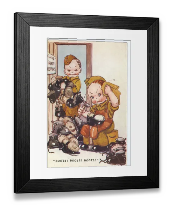 Framed Print : WW2 era - Comic Postcard - Boots, Boots, Boots Framed Print : WW2 era - Comic Postcard - Boots, Boots, Boots