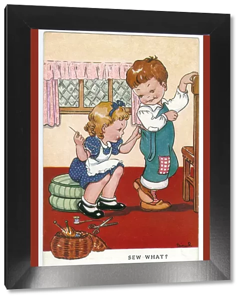 WW2 era - Comic Postcard - Sew What