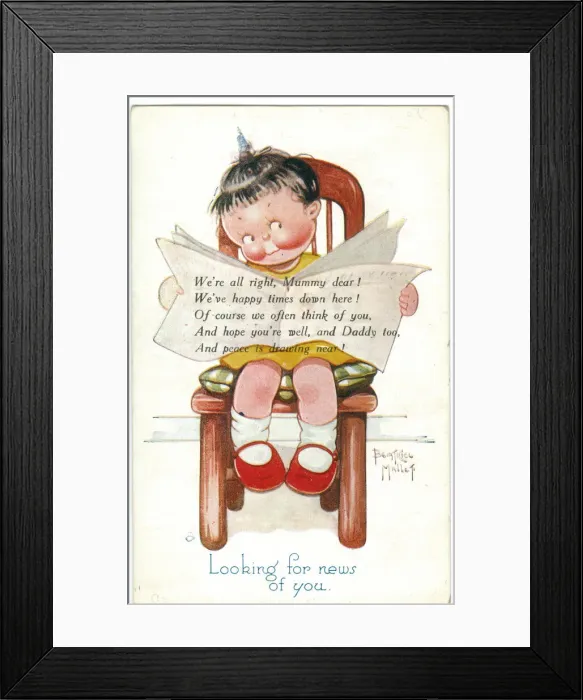 Framed Print : WW2 era - Comic Postcard - Looking for news of you Framed Print : WW2 era - Comic Postcard - Looking for news of you