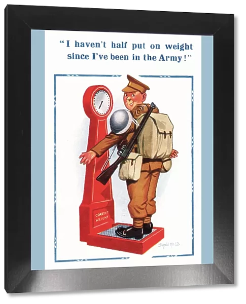 Comic postcard, Soldier in the British Army, WW2 - putting on weight