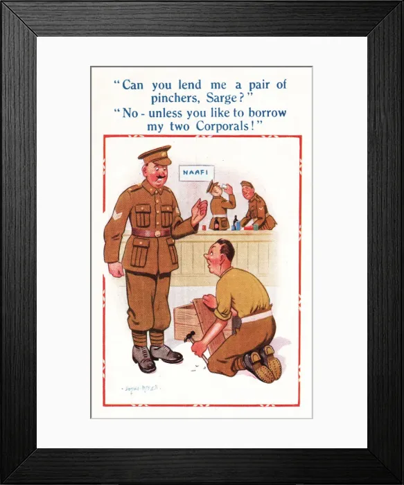 Framed Print : Comic postcard, Soldiers in the British Army, WW2 - at work in the NaFI Framed Print : Comic postcard, Soldiers in the British Army, WW2 - at work in the NaFI