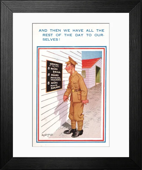Framed Print : Comic postcard, Soldier in the British Army, WW2 - orders of the day Framed Print : Comic postcard, Soldier in the British Army, WW2 - orders of the day
