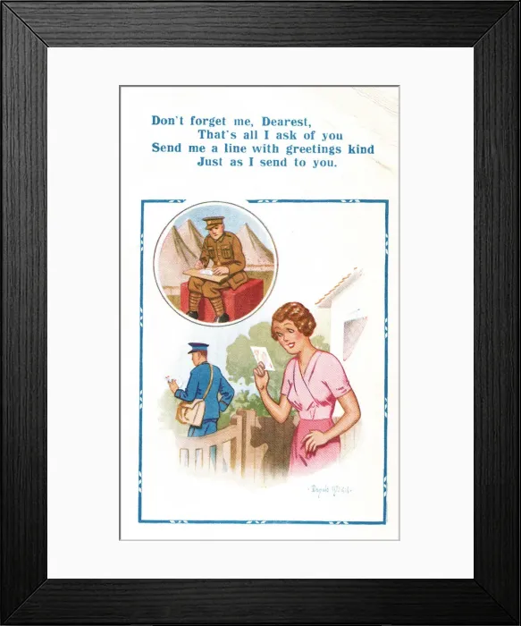 Framed Print : Comic postcard, Soldier and his girlfriend, WW2 Framed Print : Comic postcard, Soldier and his girlfriend, WW2