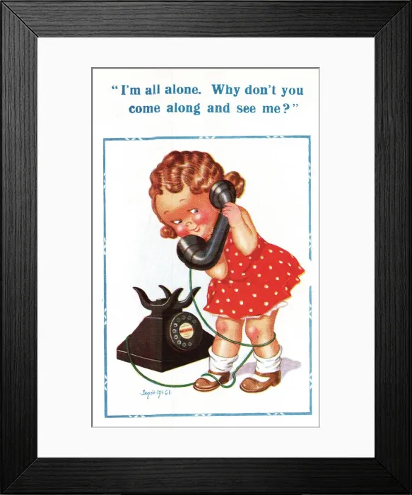 Framed Print : Comic postcard, Little girl on the phone Framed Print : Comic postcard, Little girl on the phone