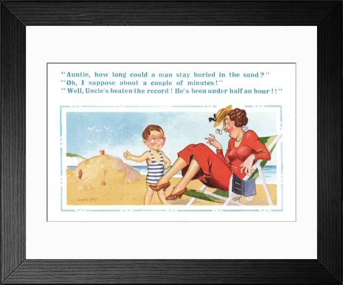 Framed Print : Comic postcard, Little boy at the seaside
