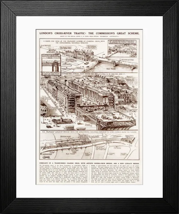 Framed Print : Proposals for Charing Cross Bridge by G. H. Davis 1926 Framed Print : Proposals for Charing Cross Bridge by G. H. Davis 1926