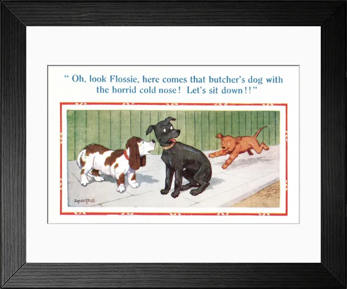 Framed Print : Comic postcard, three dogs Framed Print : Comic postcard, three dogs