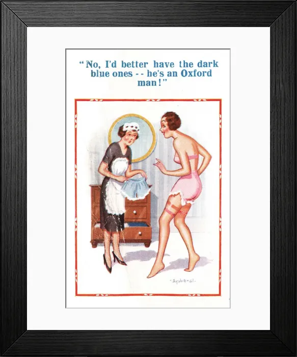 Framed Print : Comic postcard, Choice of underwear for Oxford man Framed Print : Comic postcard, Choice of underwear for Oxford man