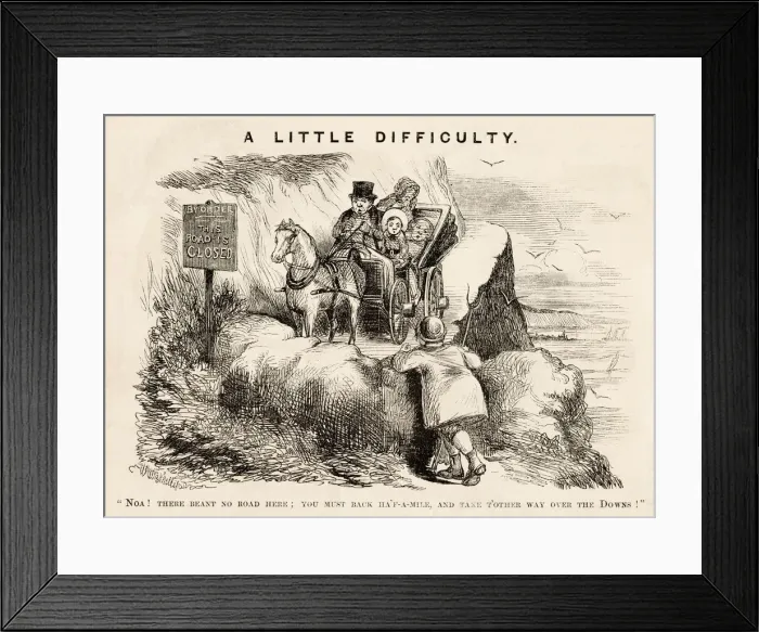 Framed Print : A little difficulty. A family in a carriage get into trouble when they find Framed Print : A little difficulty. A family in a carriage get into trouble when they find