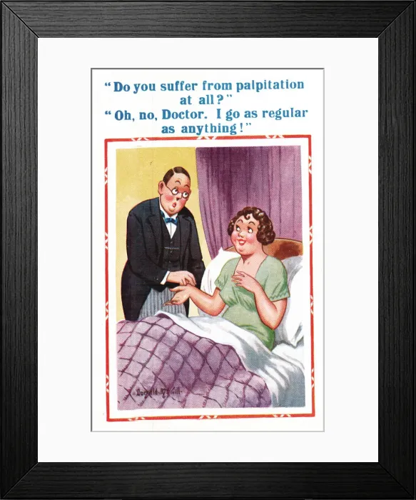 Framed Print : Comic postcard, Pretty woman and doctor Framed Print : Comic postcard, Pretty woman and doctor