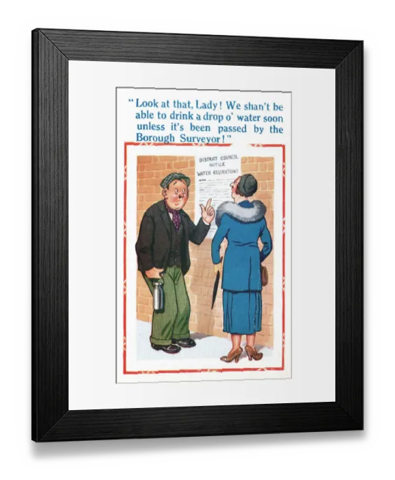 Framed Print : Comic postcard, water passed by Borough Surveyor, WW2 Date: circa 1940s Framed Print : Comic postcard, water passed by Borough Surveyor, WW2 Date: circa 1940s