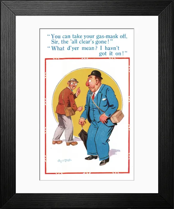 Framed Print : Comic postcard, Red nose mistaken for gas mask, WW2 Date: circa 1940s Framed Print : Comic postcard, Red nose mistaken for gas mask, WW2 Date: circa 1940s