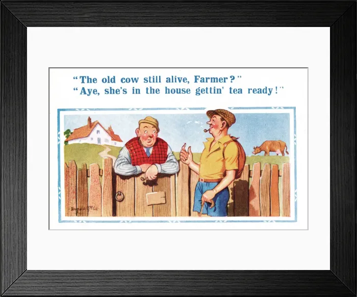 Framed Print : Comic postcard, the old cow Framed Print : Comic postcard, the old cow