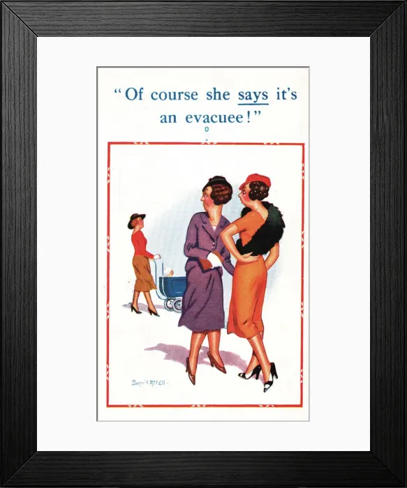Framed Print : Comic postcard, evacuee baby? WW2 Framed Print : Comic postcard, evacuee baby? WW2