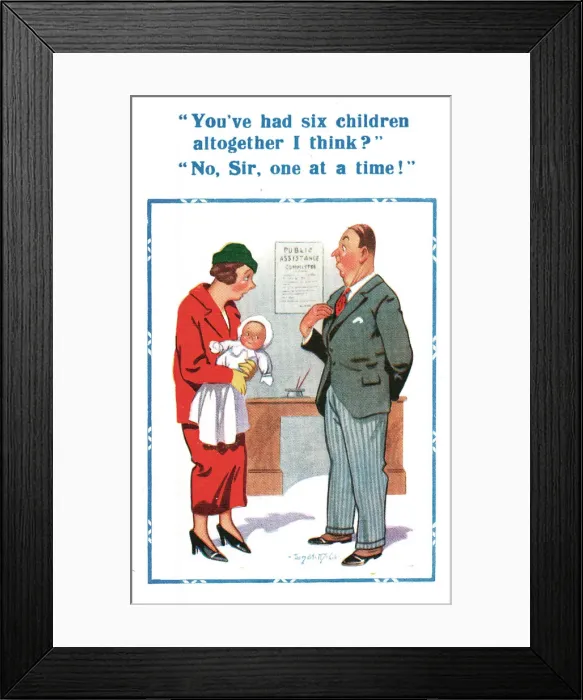 Framed Print : Comic postcard, six children altogether - Public Assistance Committee Date Framed Print : Comic postcard, six children altogether - Public Assistance Committee Date